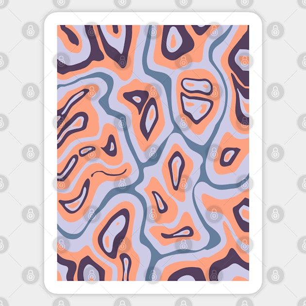 Abstract Retro Liquid Marble Swirl, Purple and Peach Sticker by Velvet Earth